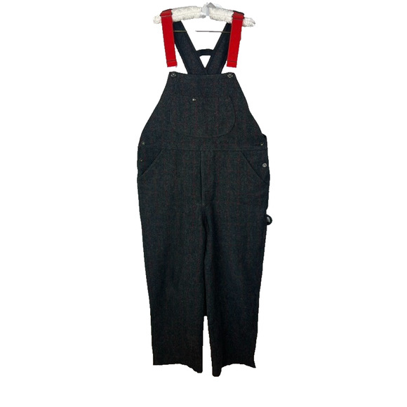 Vintage 1994 Woolrich Men's Overalls Size Large Dark Gray Wool Plaid Striped - Picture 1 of 14